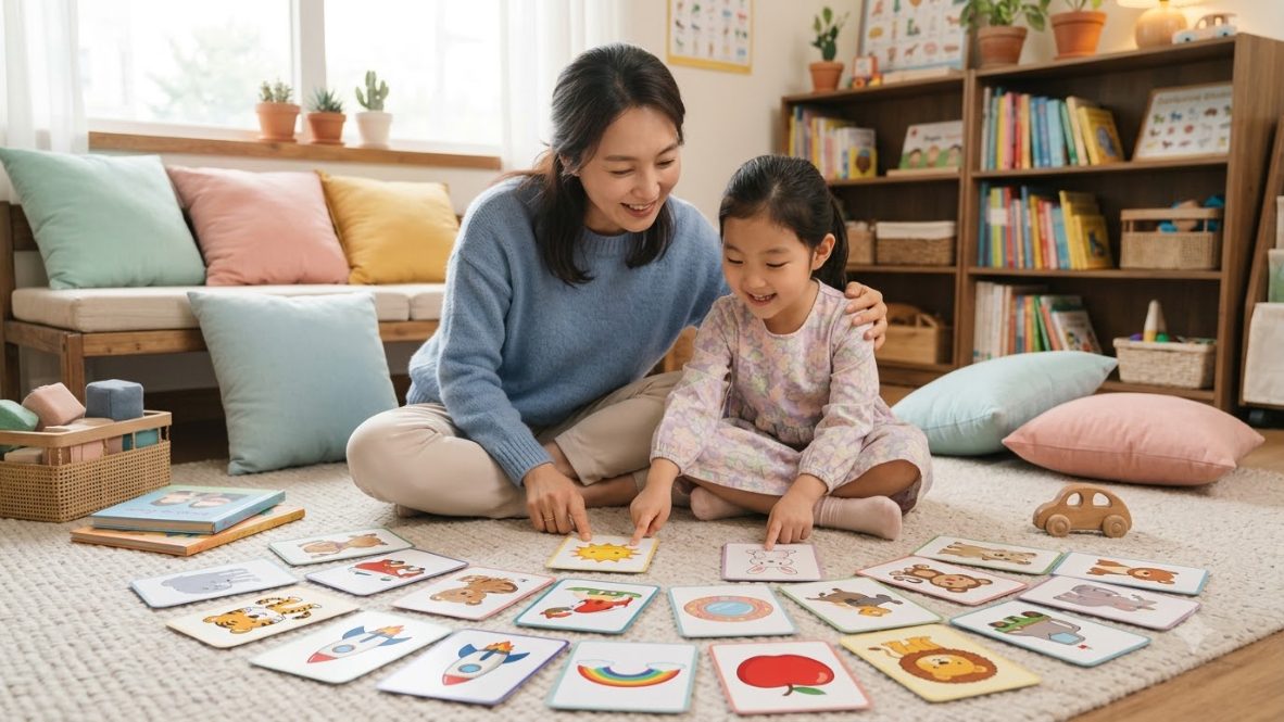 6살 유아 영단어 학습 홈스쿨링 후기 – 엄마와 함께 플래시카드로 공부하는 아이