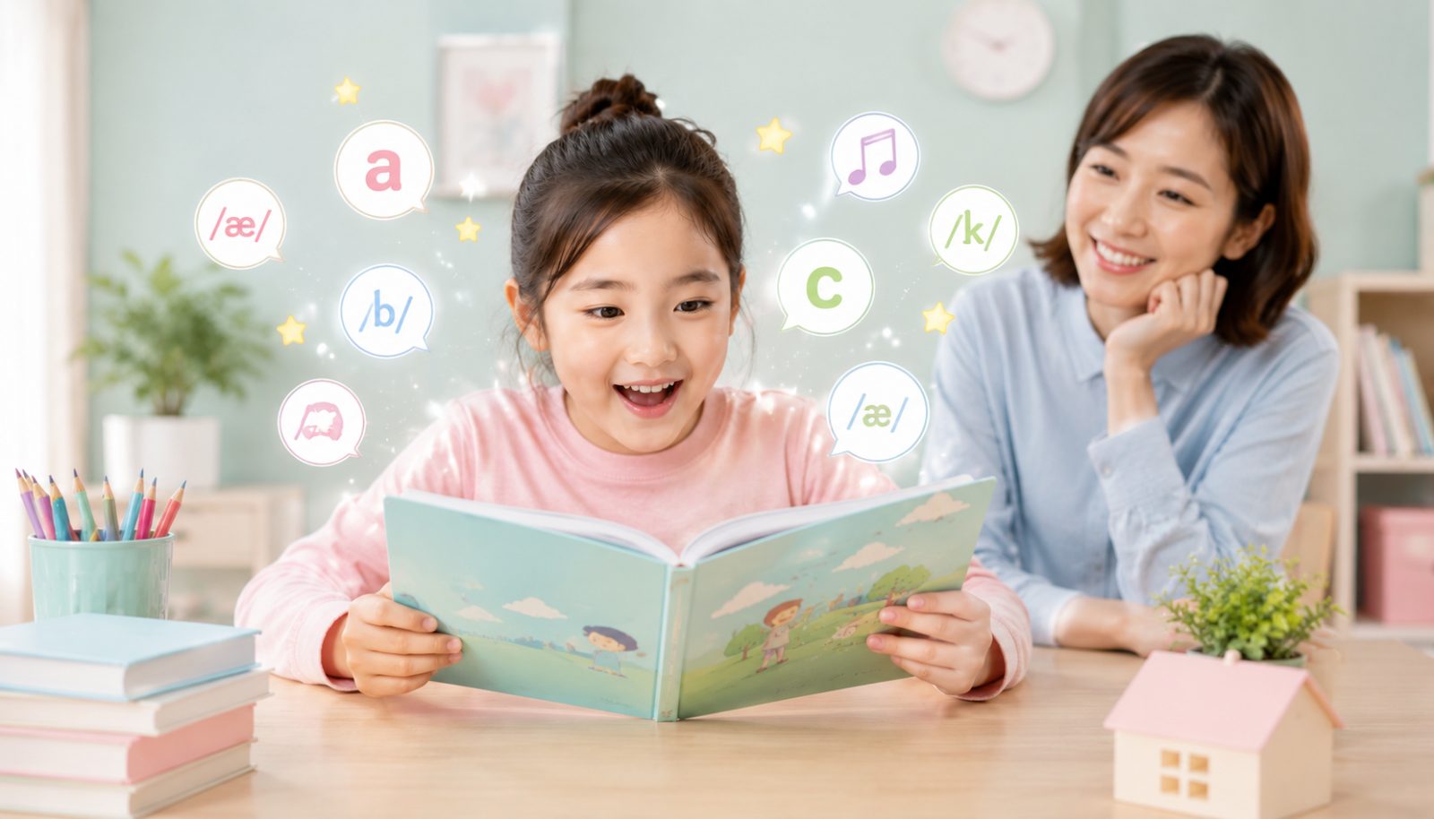 영어 단어 읽기 능력을 갖춘 아이의 자신감 넘치는 학습 모습