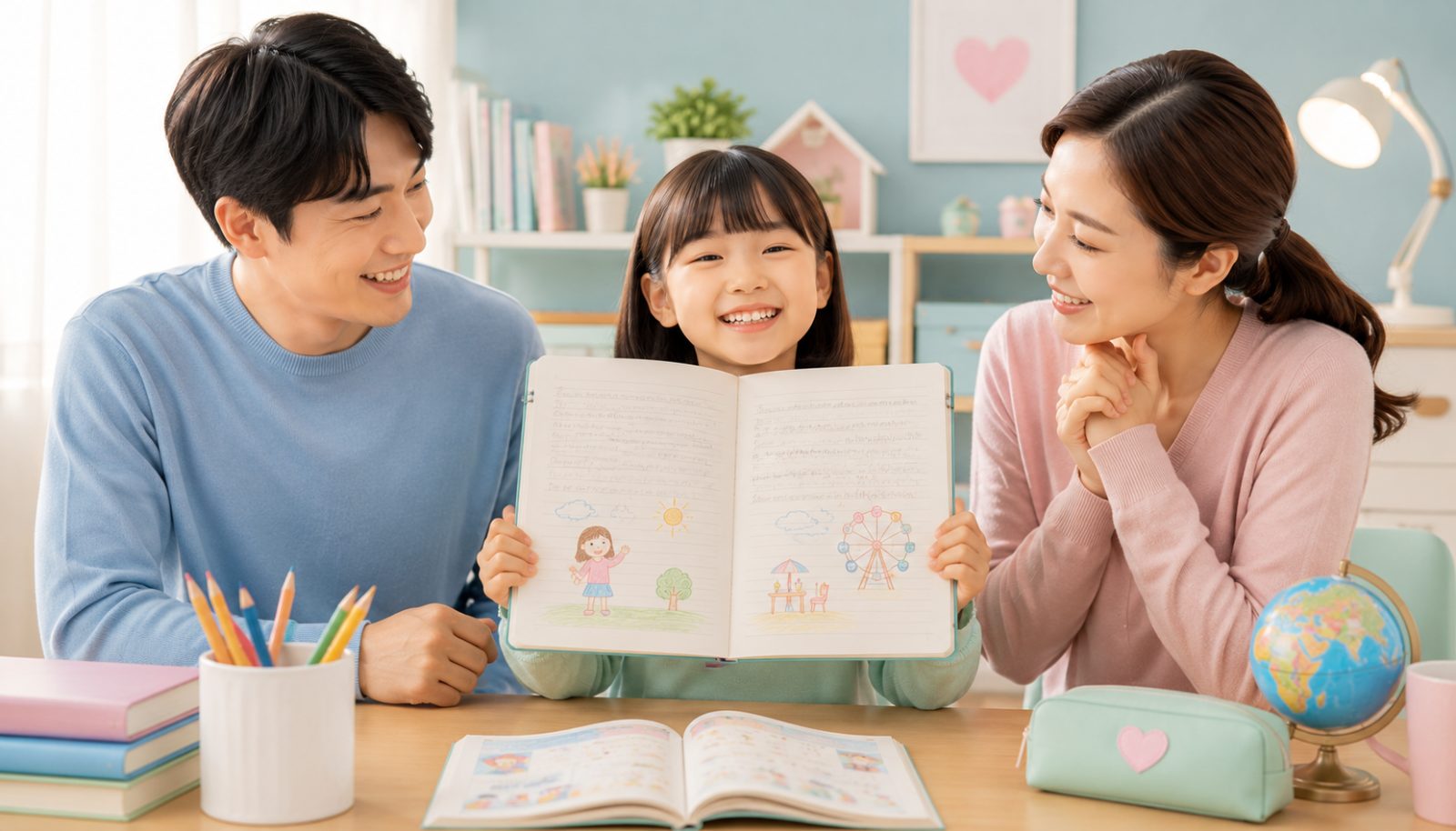 영어 작문 연습 성공 사례 - 아이가 영어 일기를 완성하고 기뻐하는 모습