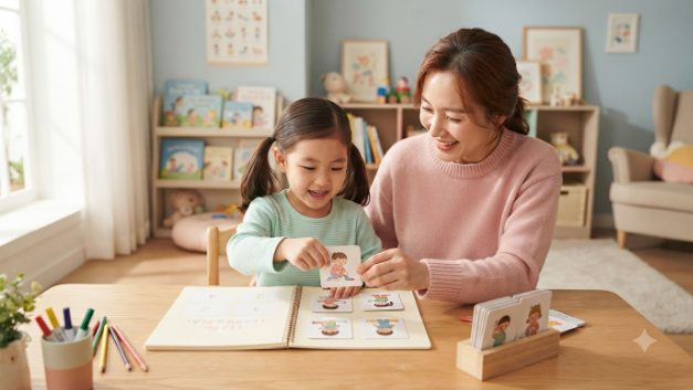 단계별 영어 발음 학습을 함께하는 부모와 아이